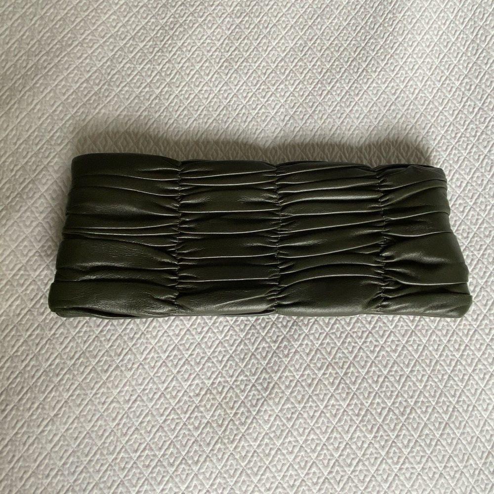 Olive Green Ruched Leather Clutch